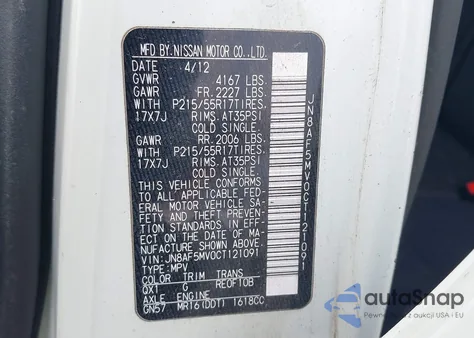 2012 Nissan Juke Sv z USA, uszkodzony, nr VIN JN8AF5MV0CT121091